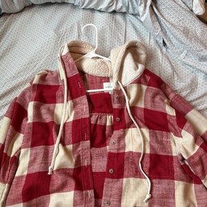American eagle fleece hooded flannel